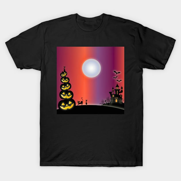 Halloween Pumpkins & Cats & Haunted House T-Shirt by holidaystore